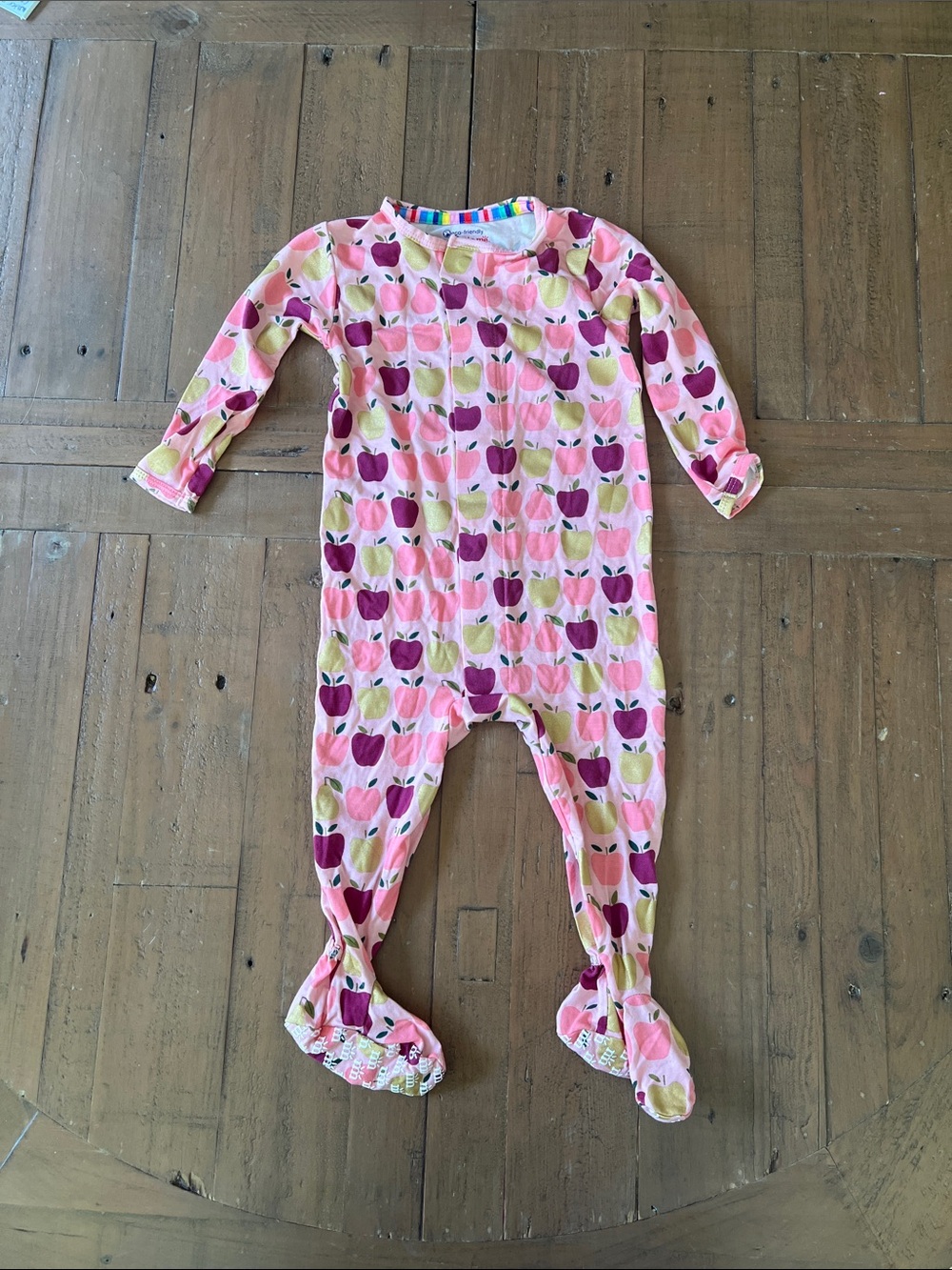 Magnetic me pink golden apple print modal one piece footed pajamas 9-12 months